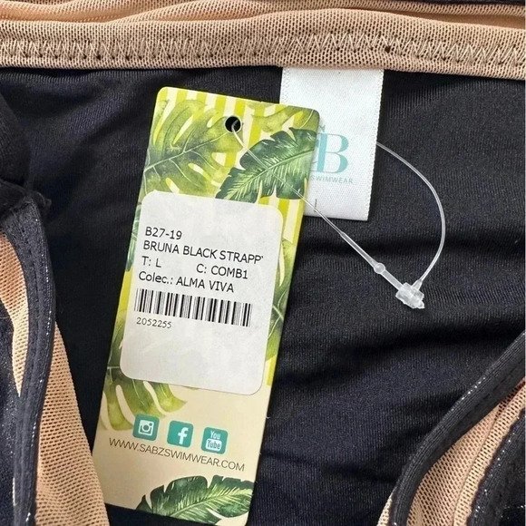 SABZ‎ Swimwear Bruna Black Strappy Bikini Bottom L Tie Side - Picture 3 of 7